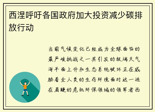 西涅呼吁各国政府加大投资减少碳排放行动